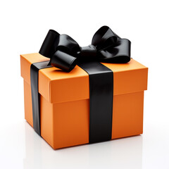 orange gift box with black bow on white background сreated with Generative Ai