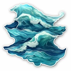 Blue sea waves with white foam, watercolor, for design, 3d sticker.
