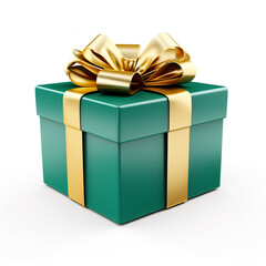 Obraz premium green gift box with gold bow on white background сreated with Generative Ai