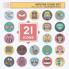 Icon Set Hipster. related to Holiday symbol. color mate style. simple design editable. simple illustration