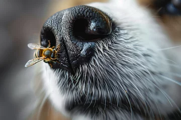 Fotobehang Close up of bee sitting on dog nose © Firn