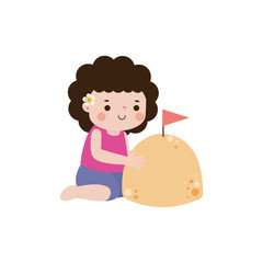 Songkran festival cute kid thai Traditional and sand pagoda Thailand Traditional New Year Day Vector Illustration template Thailand travel concept on white background