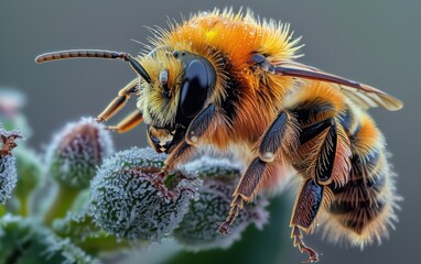 Highly Detailed Close Up of a Bee on Vibrant Flora