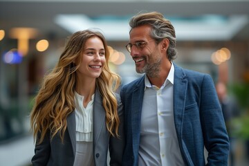 Young professionals exude confidence, unity in contemporary office hall, smiling