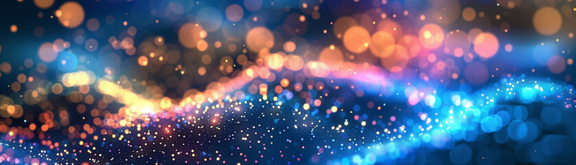 Vivid abstract background with blue and orange bokeh lights.