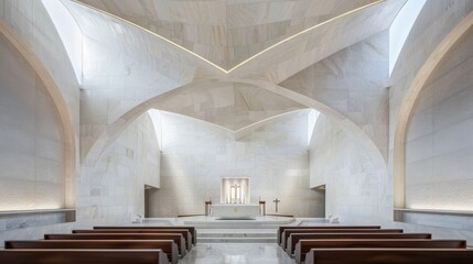 Cathedral apse in marble minimalist and bathed in the ethereal light of dawn - obrazy, fototapety, plakaty