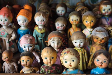 Fototapeta na wymiar Craft an enchanting portrait showcasing a childs collection of colorful lead dolls