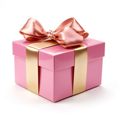 Obraz premium pink gift box with gold bow on white background сreated with Generative Ai