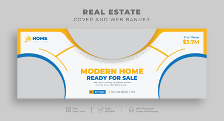 Real Estate Marketing Facebook Cover & Multipurpose Web Banner Designs for Construction, Renovation, Handyman Services, House Rent, Interior Furniture, and Office Sale on Social Media