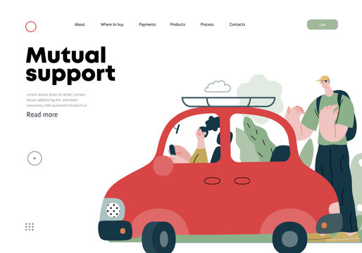Mutual Support: Assistance in parking the car -modern flat vector concept illustration of man assisting woman with parallel parking A metaphor of voluntary collaborative exchanges of resource, service