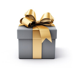gray gift box with gold bow on white background сreated with Generative Ai