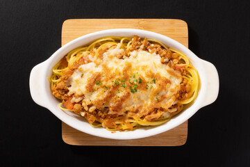 焼きチーズ　ミートソーススパゲティ
