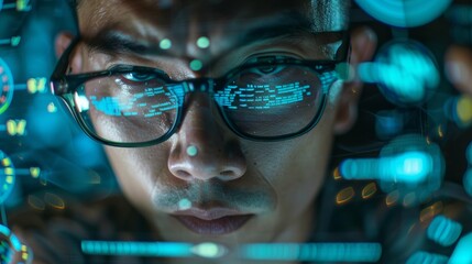 Man Wearing Glasses Looking at Computer Screen