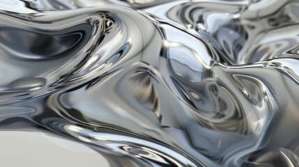 A closeup of an abstract, organic shape made from glossy glass material, with a soft white background that enhances the reflective and wavy textures of its surface. Generated by artificial intelligenc