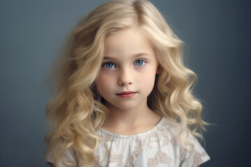Portrait of a charming girl with white curly hair