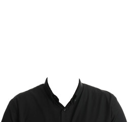Outfit replacement template for passport photo or other documents. Black shirt isolated on white