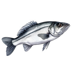 Obraz premium Sea bass fish on white background сreated with Generative Ai