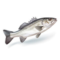 Fototapeta premium Sea bass fish on white background сreated with Generative Ai
