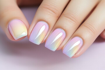 Subtle Pastel color of nail polish beauty closeup. Stylish shade natural gel. Generate Ai