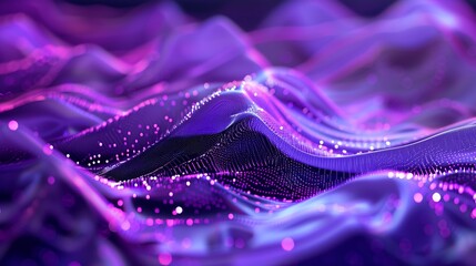 Abstract digital background with dots and lines in purple color, wavy shapes, futuristic pattern....