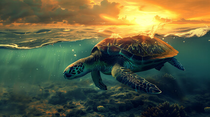 turtle swimming in the ocean