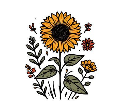  Common sun flower hand drawn illustration vector