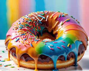 Donut with spring sprinkles, ideal for bakery menu design, social media posts, food blogs, print advertisements, and confectionery graphics.