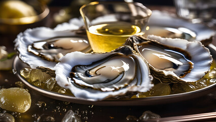 oysters with lemon, restaurants, cuisine, seafood, gourmet, AI generated, champagne