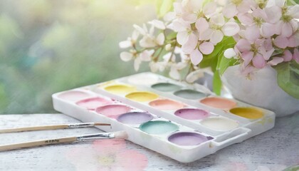 Paint palette with flowers
- 754918733