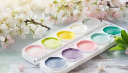 Paint palette with flowers
