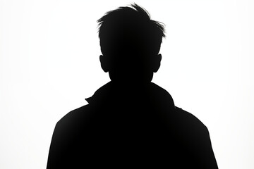 Black silhouette of an adult young man on a white background. Generative ai
