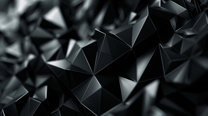 A dark abstract background with geometric shapes, rendered in the style of lowpoly. The surface is...