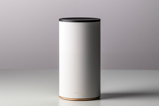 Modern cylindrical box on a white background. Generative ai