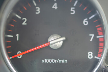 car speedometer with revolutions and number of kilometers per hour, as a concept of speed