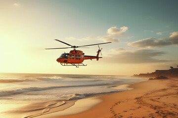 Helikopter flying over beach, heli on beach, helicopter