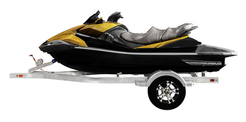 Golden watercraft on trailer