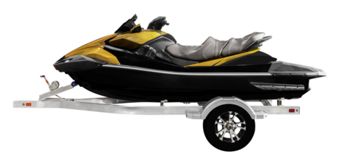 Golden watercraft on trailer