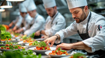 Group of Chefs Preparing Food in Kitchen