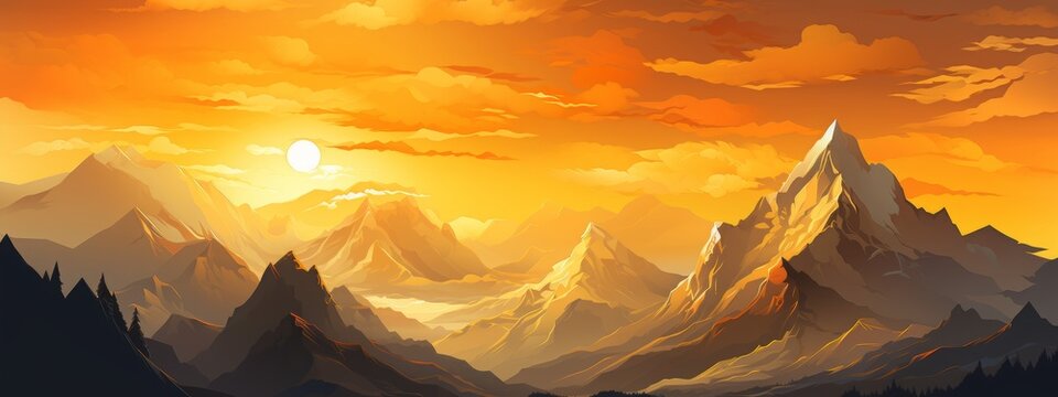 the mountain peak welldefined ridges and slopes, rich in warm golden hues highlighting the terrain. below the mountain peak, a soft undulating sea of clouds should surround