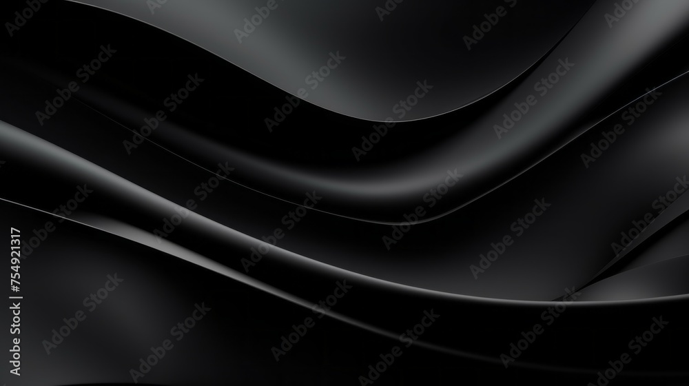 Aufkleber horizontal abstract luxurious dark black background with wavy smooth lines. futuristic texture, patt