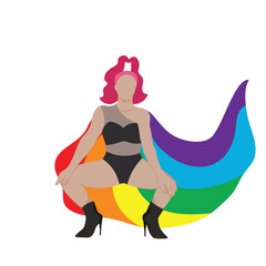 A confident drag queen in black tone outfit with rainbow cape for LGBTQ+ concept and for equality and diversity supporting. Vector illustration flat charactor on white background