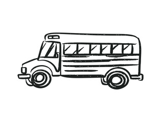 Back to School. Set of doodles pictures, school bus, paper plane, light bulb, clouds. Isolated on white background
