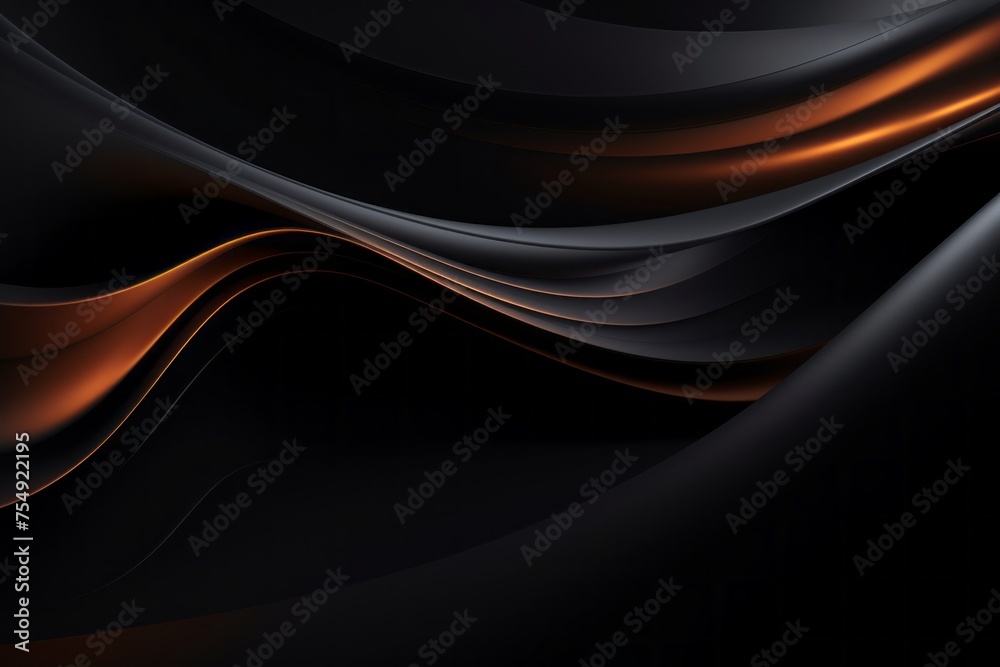 Poster horizontal abstract luxurious dark black background with fiery wavy smooth lines. futuristic texture