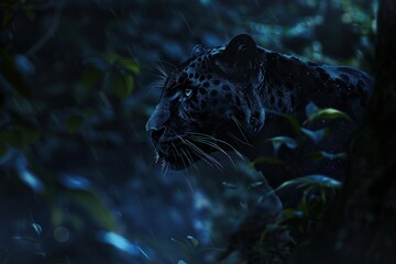 Majestic Night Predator: The Enigmatic Black Panther in Shadow.