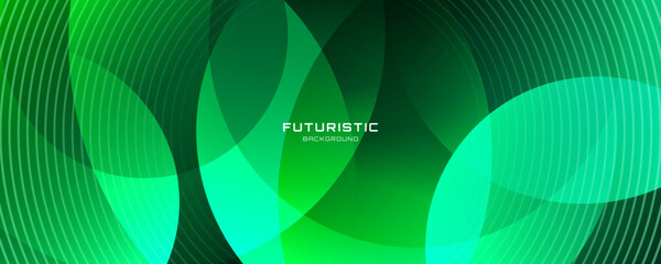 3D green techno abstract background overlap layer on dark space with glowing circles effect decoration. Modern graphic design element lines style concept for web banner, flyer, card, or brochure cover