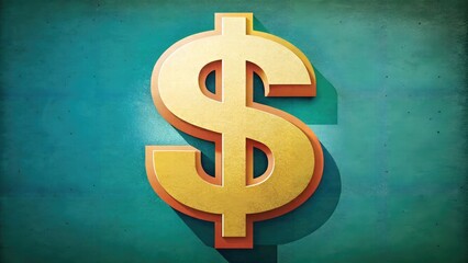 a large, golden dollar sign symbol against a textured teal background