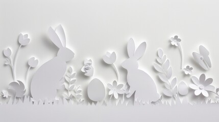 Happy easter. Easter rabbits made of paper.