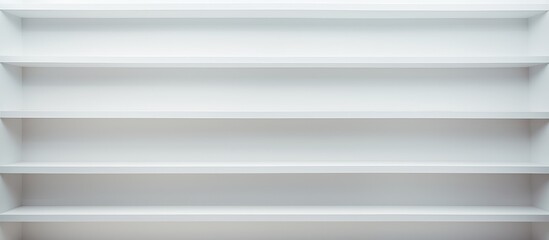 Obraz premium A detailed view of an empty white bookshelf featuring several shelves with no books or decorations. The shelves are clean and minimalist in design.