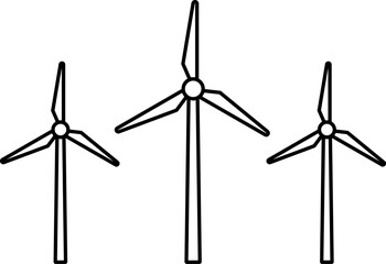 Three wind turbine icon in linear style. Vector.