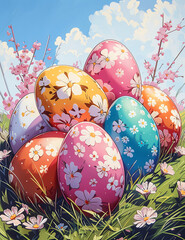 Easter eggs springtime  illustration - 754925505